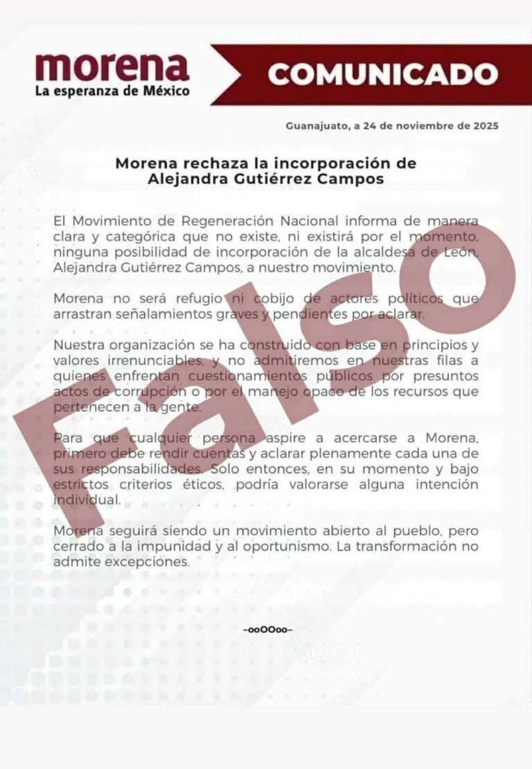 Morena rechaza la incorporación de la alcaldesa de León Alejandra Gutiérrez a sus filas.