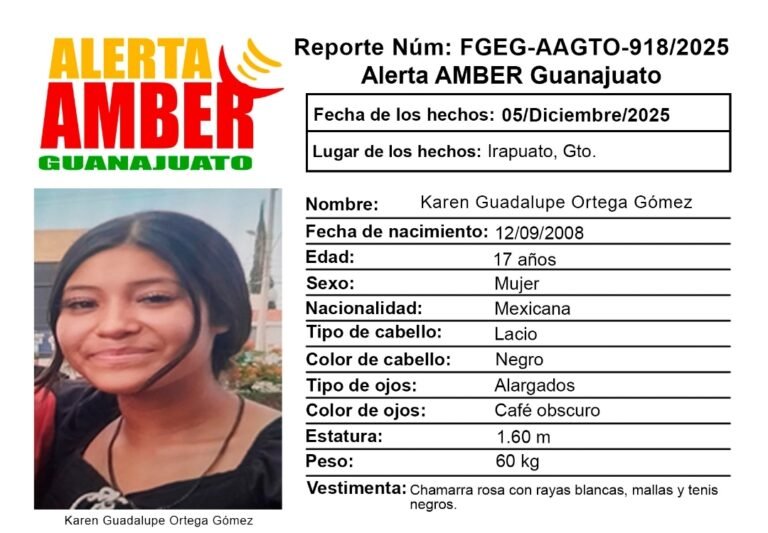 Desaparece mujer adolescente en Irapuato, se llama Karen Guadalupe Ortega Gómez de 17 años.