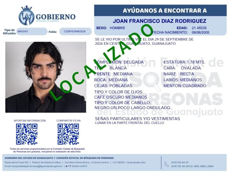 Tragedia en Guanajuato: localizan sin vida a Joan Francisco, estudiante de la UG desaparecido.